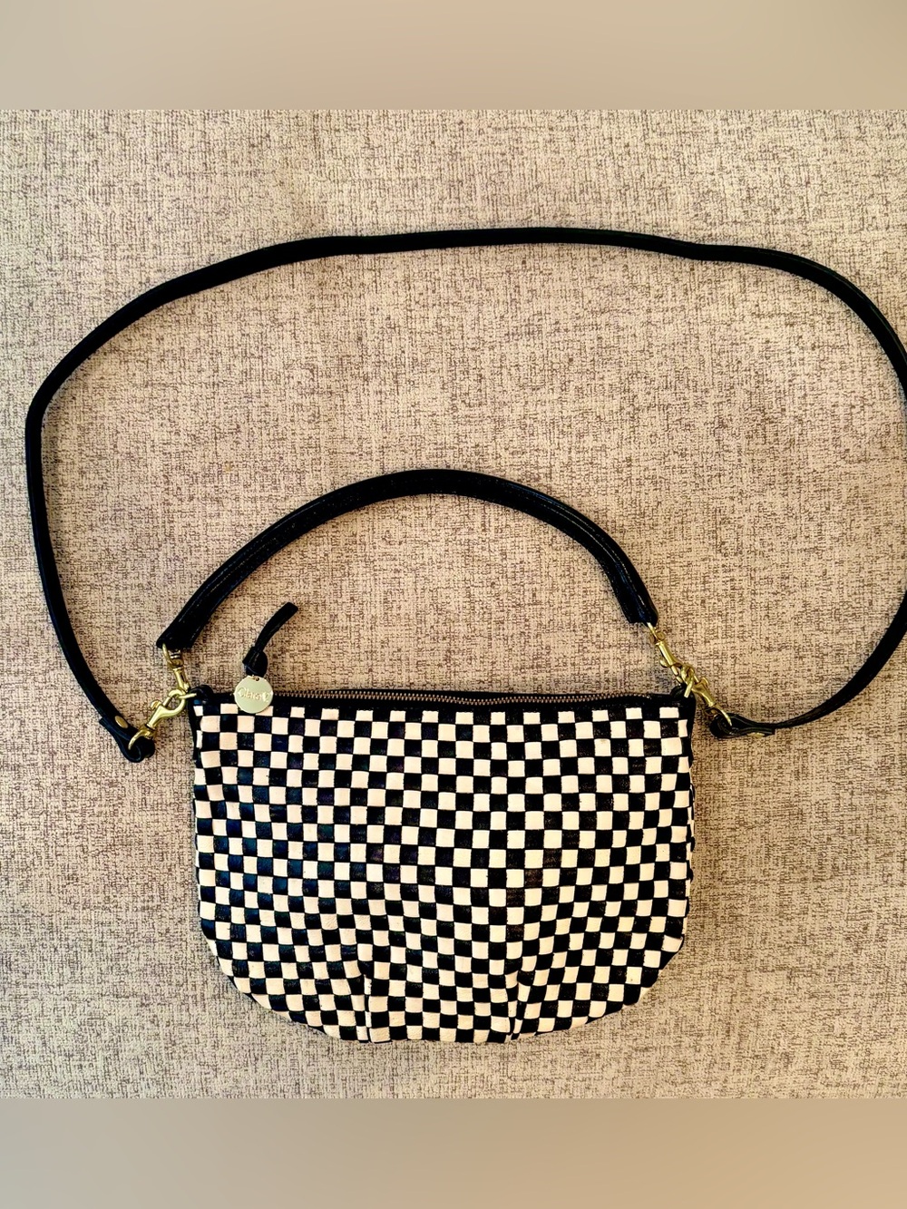 Clare V Petite Moyen Messenger Checker Shoulder / Crossbody Bag Black/Cream - Picture 11 of 12